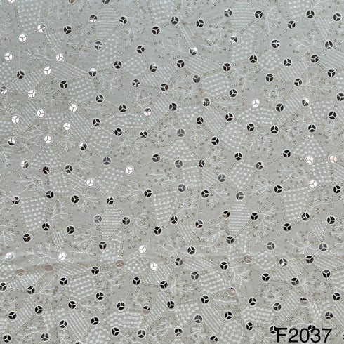 Dyeable Thread Sequins Mirror Embroidered Georgette Fabric F2037