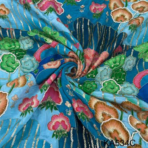 Position Print Zari Sequins Beads Cut Dana Work Crepe Fzbric-KA534