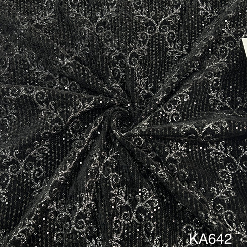 Embroidered Zari Sequins Velvet Fabric-KA642