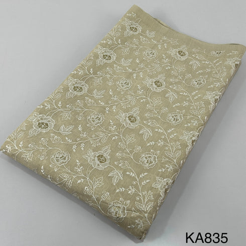 Thread Zari Embroidered Pure Chanderi Silk Fabric-KA835