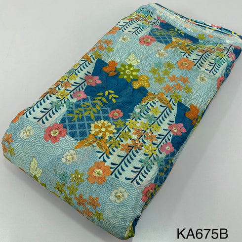 Position Print Zari Sequins Chinon Fabric-KA675