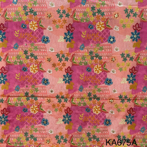 Position Print Zari Sequins Chinon Fabric-KA675