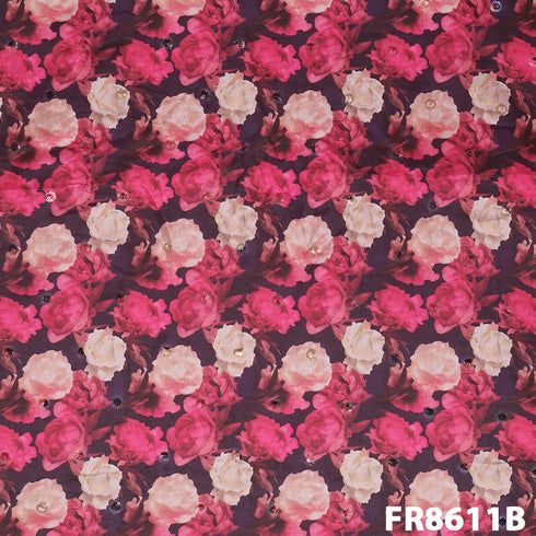 Printed Sequins Semi Silk Fabric-FR8611