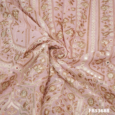 Embroidered Faux Mirror Zari Sequins Fabric - FR5368