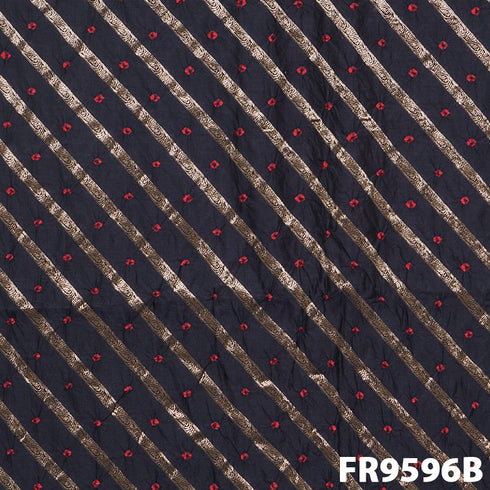 Zari Stripes Bandhani Print Silk Fabric- FR9596