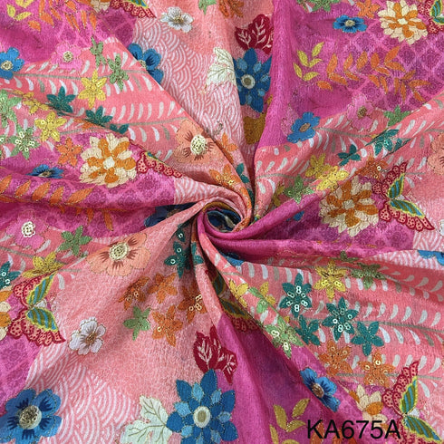 Position Print Zari Sequins Chinon Fabric-KA675