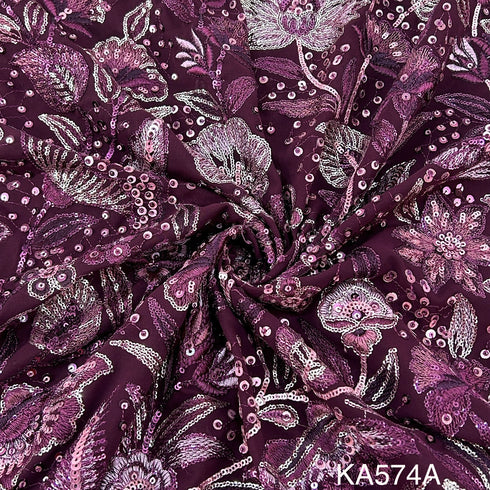 Thread Embroidered Sequins Georgette Fabric-KA574