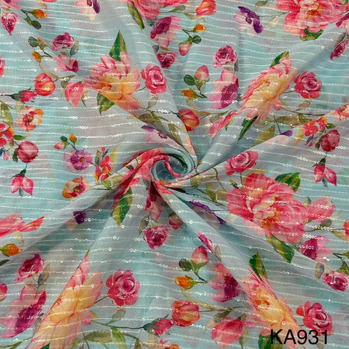 Printed Sequins Organza Fabric-KA931