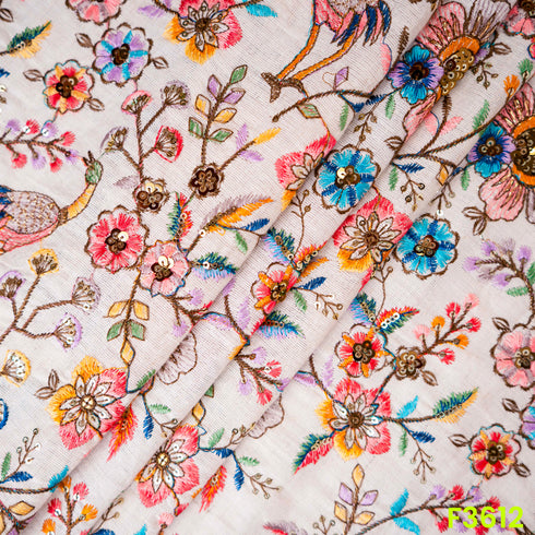 Thread Sequins Embroidered Cotton Fabric-F3612