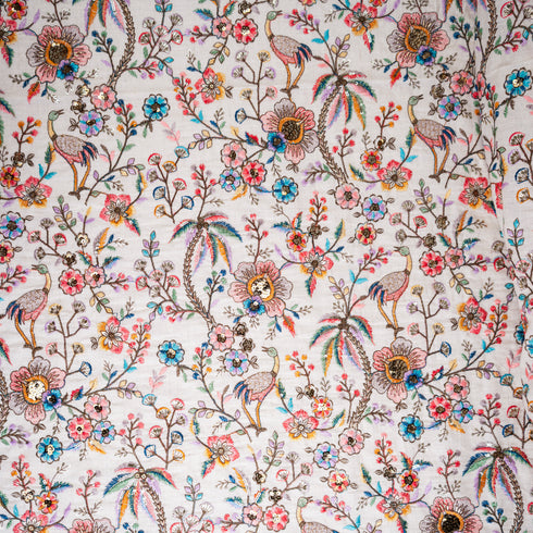 Thread Sequins Embroidered Cotton Fabric-F3612