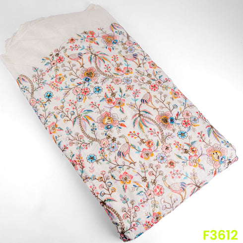 Thread Sequins Embroidered Cotton Fabric-F3612