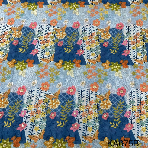 Position Print Zari Sequins Chinon Fabric-KA675