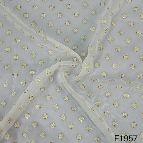 Dyeable Thread Sequins Embroidered Georgette Fabric- F1957