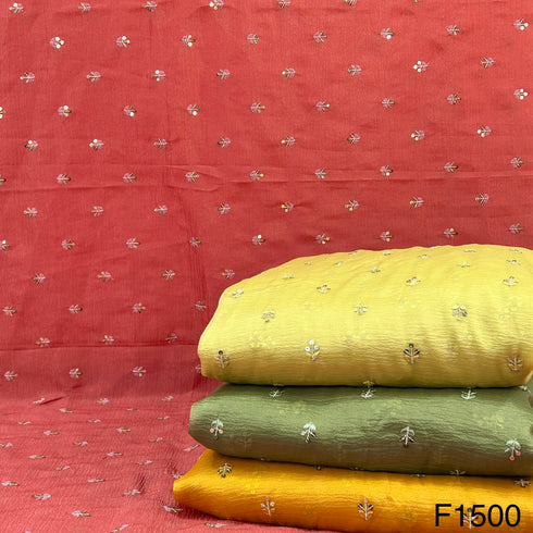 Zari Sequins Buti Crushed Organza Fabric-F1500