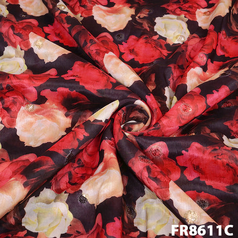 Printed Sequins Semi Silk Fabric-FR8611