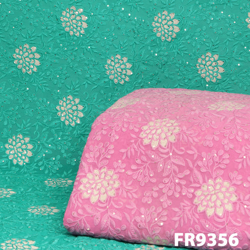 Thread Sequins Embroidered Georgette Fabric-FR9356