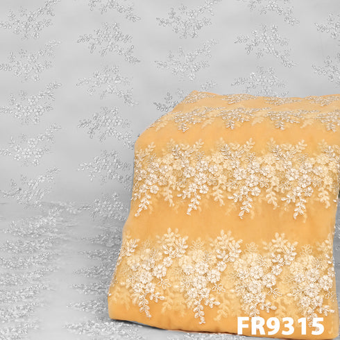 Embroidered Zari Net Fabric-FR9315