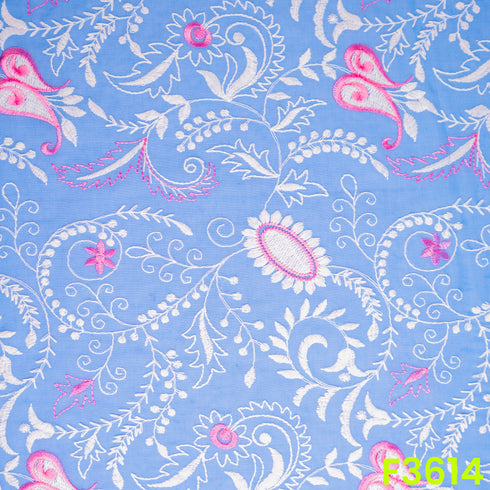 Thread Embroidered Cambric Cotton Fabric-F3614