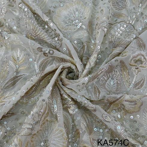 Thread Embroidered Sequins Georgette Fabric-KA574