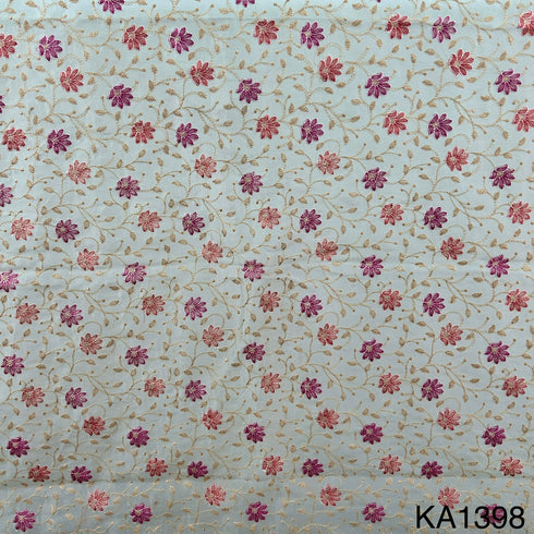 Thread Embroidered Pure Silk Organza Fabric-KA1398