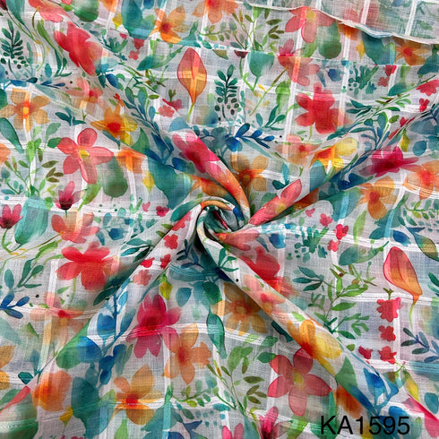 Printed Linen Self Check Fabric-KA1595