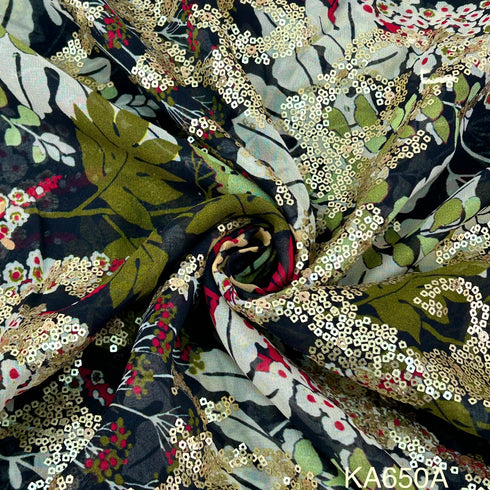 Printed Sequins Georgette Fabric-KA650