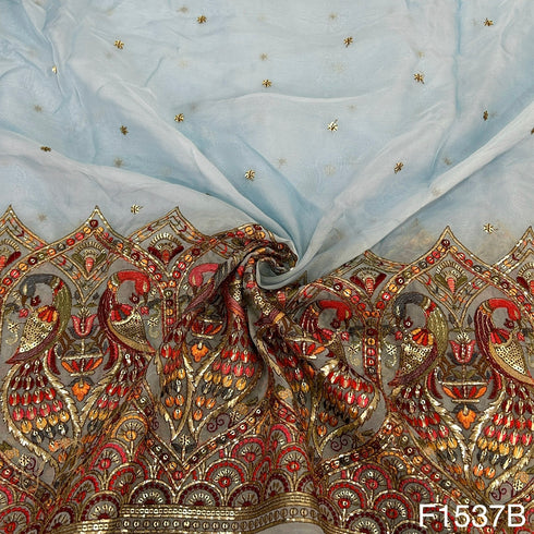 Zari Sequins Embroidered Pure Organza Fabric-F1537