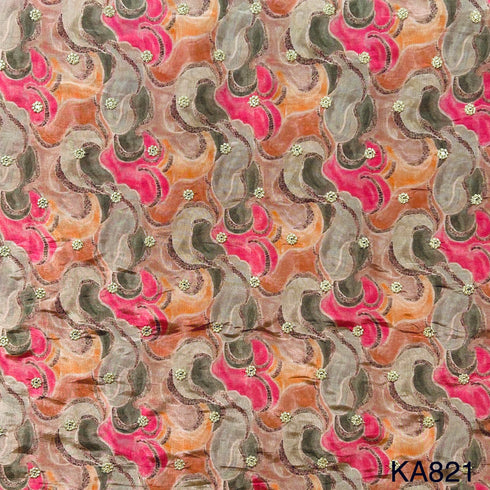 Opara Silk Zari Sequins Buti Fabric-KA821