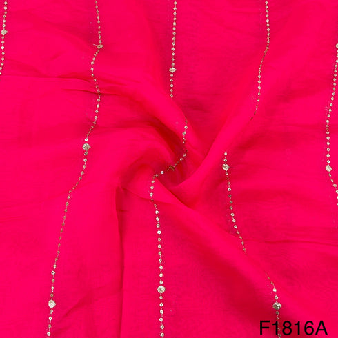Zari Sequins Stripes Viscose Organza Fabric-F1816