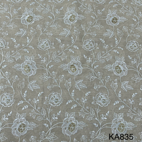 Thread Zari Embroidered Pure Chanderi Silk Fabric-KA835