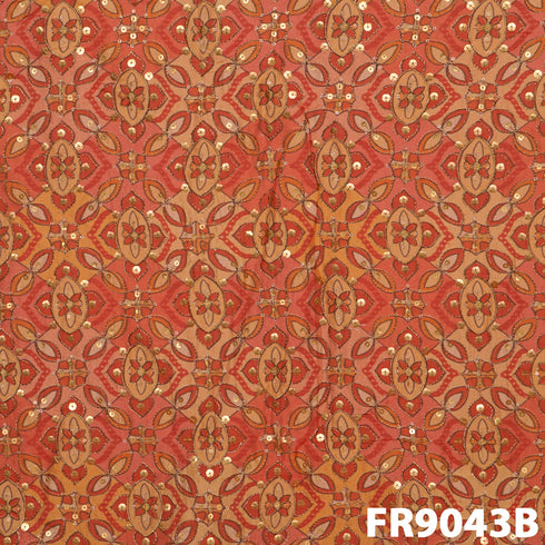 Position Print Zari Sequins Organza Fabric-FR9043