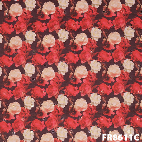 Printed Sequins Semi Silk Fabric-FR8611