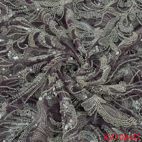 Embroidered Sequins Cut Dana Work Net Fabric - KA1084