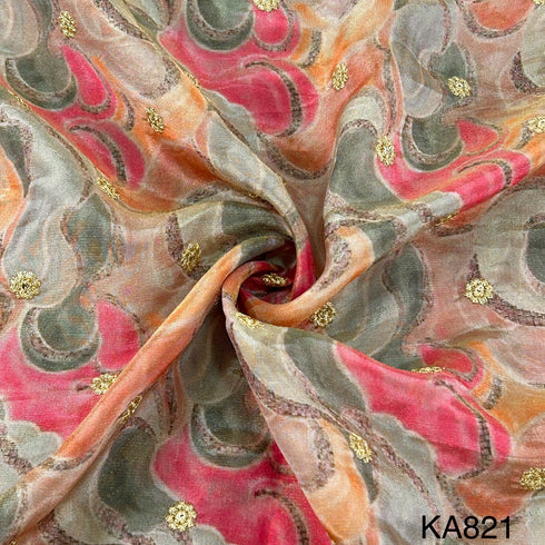 Opara Silk Zari Sequins Buti Fabric-KA821