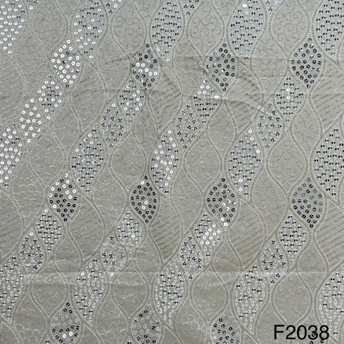 Dyeable Thread Sequins Mirror Embroidered Georgette Fabric - f2038