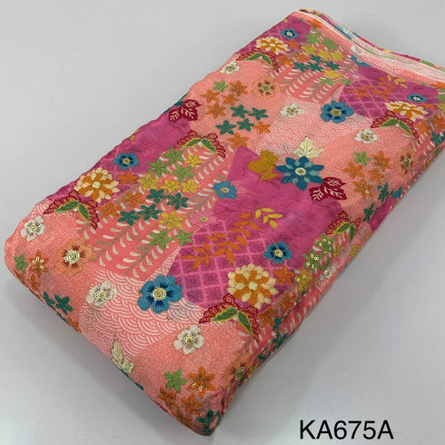 Position Print Zari Sequins Chinon Fabric-KA675