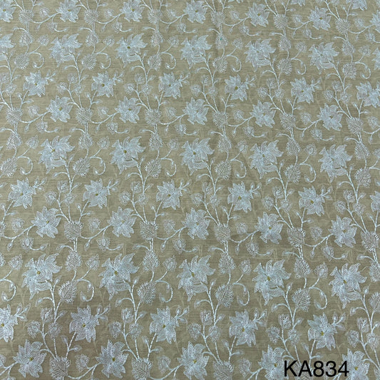 Thread Zari Embroidered Pure Chanderi Silk Fabric-KA834