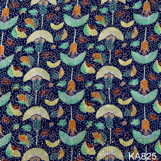 Embroidered Sequins Printed Chinnon Chiffon Fabric-KA825