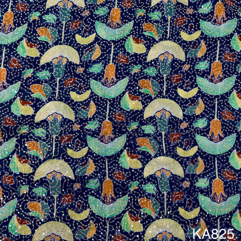 Embroidered Sequins Printed Chinnon Chiffon Fabric-KA825