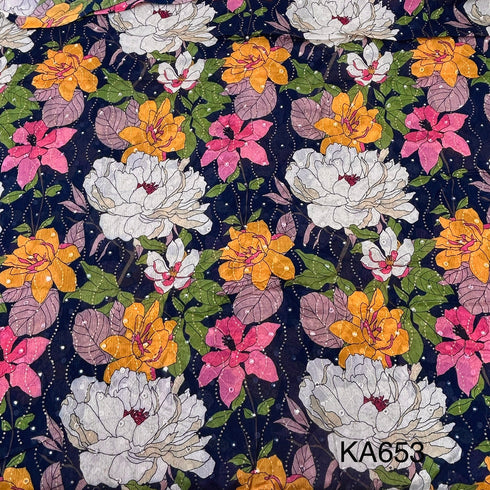 Printed Sequins Chinon chiffon Fabric-KA653