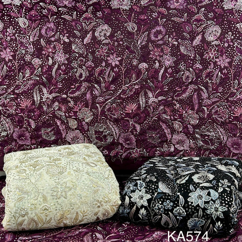 Thread Embroidered Sequins Georgette Fabric-KA574