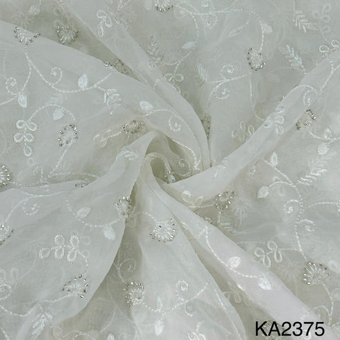 Embroidered Cut Dana Work Dyeable Organza Fabric - KA2375
