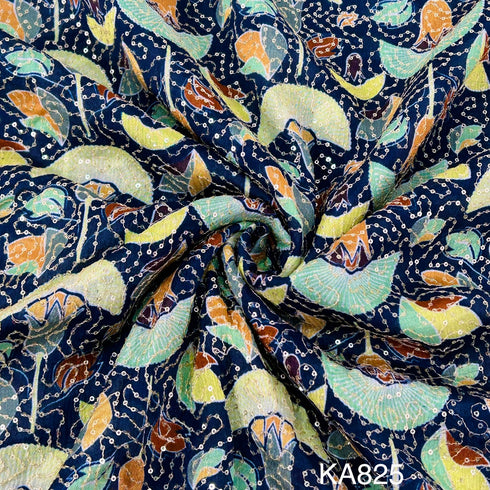 Embroidered Sequins Printed Chinnon Chiffon Fabric-KA825