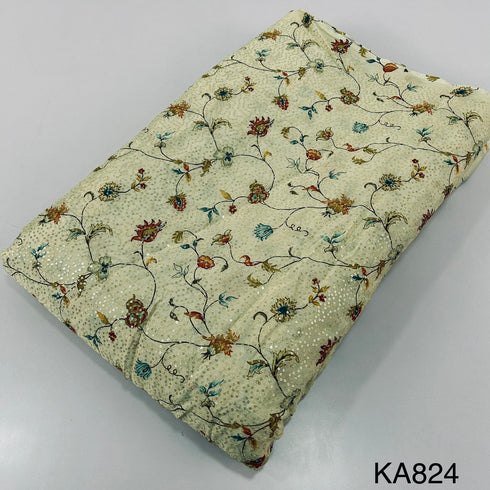 Embroidered Sequins Printed Chinnon Chiffon Fabric-KA824