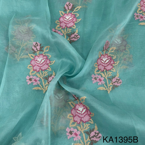 Thread Embroidered Pure Silk Organza Fabric-KA1950