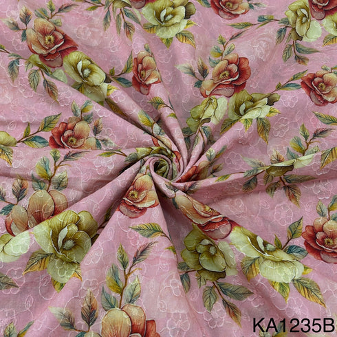 Embroidered Printed Cotton Fabric-KA1235