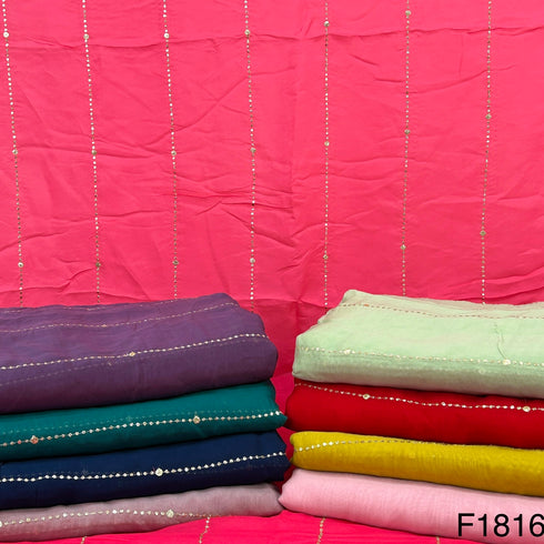 Zari Sequins Stripes Viscose Organza Fabric-F1816