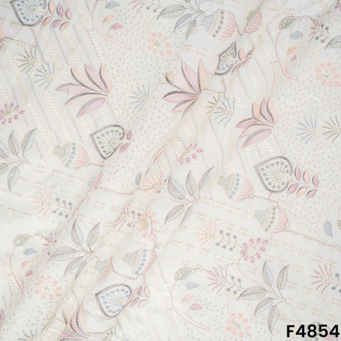 Thread Sequins Embroidered Satin Silk Fabric- F4854