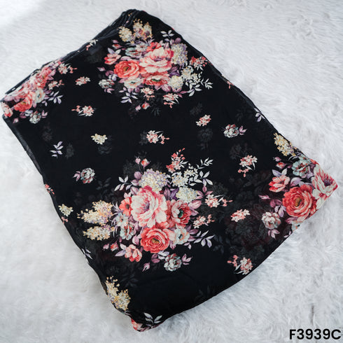 Floral Printed Viscose Organza Fabric- F3939