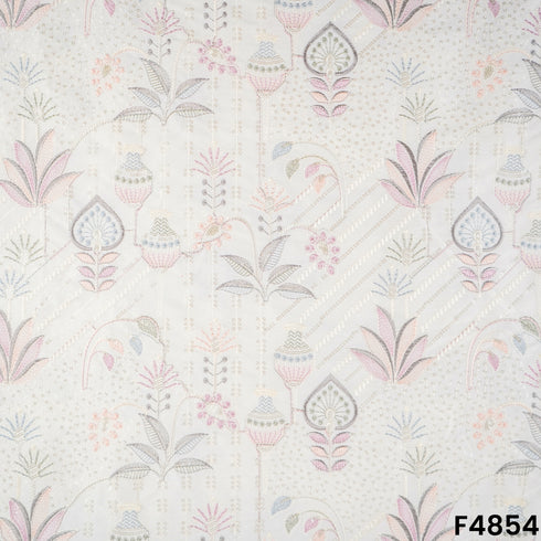 Thread Sequins Embroidered Satin Silk Fabric- F4854